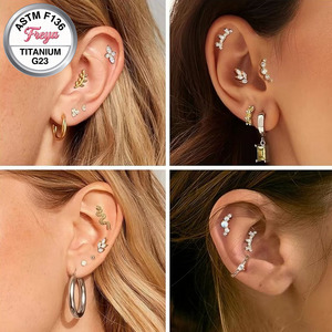 Gioielli Freya Fashion, Orecchino a Lobo in Titanio ASTM-F136 6AI-4V <span class=keywords><strong>ELI</strong></span> G23, Placcato Oro PVD, Piercing Labret per Labbra, Gioielli per Donne - Product Image 2