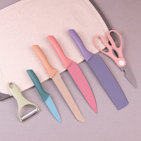 Ensemble de six couteaux de cuisine polyvalents pour la maison et la cuisine quotidienne : couteau de chef, ciseaux, éplucheur, couteau à éplucher, couteau à pain, hachoir