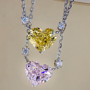CAOSHI semplice Charm cuore taglio <span class=keywords><strong>cristallo</strong></span> <span class=keywords><strong>citrino</strong></span> imita Lab Diamond Engagement clavicola amante cuore zircone ciondolo collana - Product Image 5