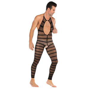 Erkek yumuşak Halter Hollow Out Crotchless sıkı tayt külotlu See Through tam vücut çorap adam seksi Bodystocking - Product Image 4