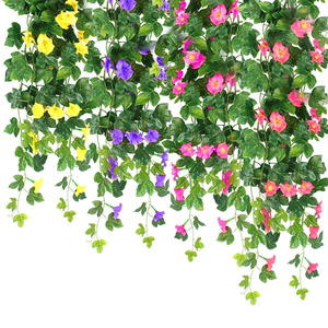 Guirnalda de flores artificiales de gloria de la mañana en cesta colgante, adorno para colgar en la pared, decoración para la sala de estar - Product Image 3