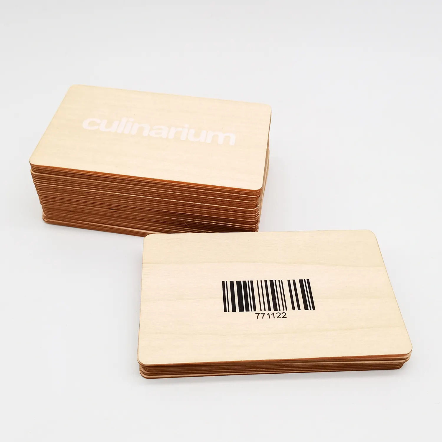 Carte regalo aziendali in legno con carta Laser in legno con stampa a colori con codice a barre