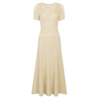 Robe en tricot unie à sequins haut de gamme, col rond, manches courtes, taille ajustée, élégante, décontractée, pour femme