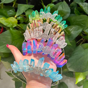 Aura Crystal Point Tiara Mermaid Raw Crystal <strong>Quartz</strong> Crown Headband for Weeding <strong>Party</strong> - Product Image 1