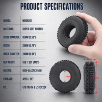 Nouveaux pneus en caoutchouc souple de 1,0 pouce 65x20mm pour voiture RC Crawler, pièces de mise à niveau adaptées aux tailles 1/18 et 1/24