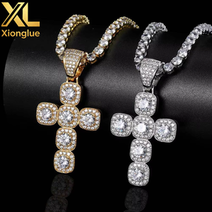 Magnifique Pendentif Croix en Pierre Gemme Radiante et Sucre de Roche, Zircon, Cuivre Plaqué Or 18K, Collier Unisexe Sportif Personnalisé - Product Image 3
