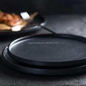 Прямая поставка с завода, черная керамическая сервировочная тарелка для ресторана в скандинавском стиле, японские керамические наборы тарелок для ужина