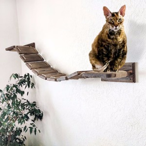 Solid Wood Wall Mounted Cat Tree 4 Levels Sisal <b>Scratching</b> <b>Post</b> Modern Design Cat Hammock Climbing Frame - Product Image 3