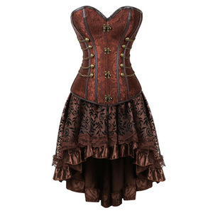 Corset gothique pour femmes, Costume de Pirate, robe Bustier, <span class=keywords><strong>Lingerie</strong></span> en cuir PU, dentelle florale, asymétrique, 2 pièces - Product Image 1