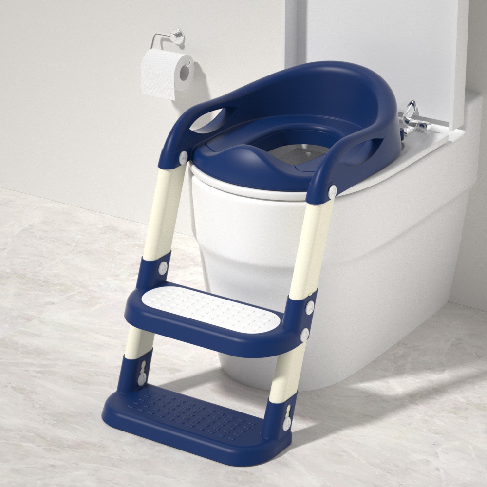 Abattant de toilette à marches, bleu profond - coussin ferme