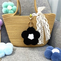 Porte-clés en peluche pompon fleur personnalisé, porte-clés fleur en peluche douce, breloque de sac avec logo personnalisé, cadeau promotionnel en gros