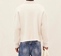 Pull en maille pour homme, personnalisé par un fabricant de tricots, à manches longues, avec poignets côtelés, ourlet contrastant, en mohair brossé et fausse fourrure, style polo