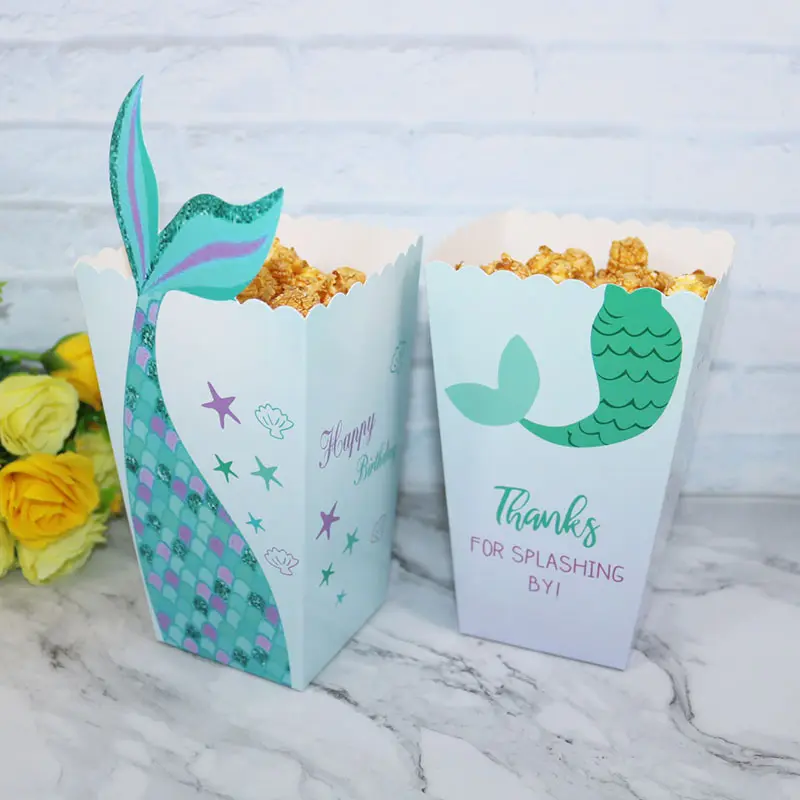 Rosa blaue Meerjungfrau Design Popcorn Box kleine Meerjungfrau Geburtstags feier Lieferungen