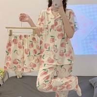 Vente chaude femmes fruits imprimer frais anti-âge ensemble de vêtements de nuit été 3 pièces pyjamas ensemble