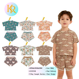 Kerui Hot Sale 2pcs Set For Baby <strong>Boys</strong> Cotton Tops Shorts Set With Fashionable Summer Cartoon Animal Printing Outfit - Product Image 1