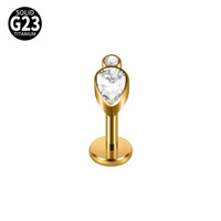 Piercing tendance en alliage de titane G23, motif petit radis mignon, zircon incrusté en forme de goutte, barre plate à filetage interne, pour oreille et lèvre