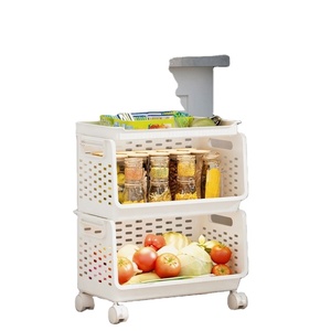 Movable 1/2-Layer PP <b>Kitchen</b> <b>Storage</b> Rack Rectangle Plastic Vegetable Fruit Organizer Seasoning Shelf Food <b>Storage</b> Basket Wheels - Product Image 1