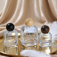 Flacon de parfum vide de luxe, carré arrondi, avec bouchon en bois rond, 30ml/50ml/100ml, flacon de parfum en verre cristal épais transparent