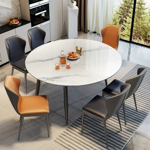 Mesas <span class=keywords><strong>de</strong></span> Comedor Redondas Extensibles <span class=keywords><strong>de</strong></span> Piedra Sinterizada Blanca con Patas <span class=keywords><strong>de</strong></span> Metal Negro para 4, 6 u 8 Personas, Muebles para el Hogar, <span class=keywords><strong>Mesa</strong></span> <span class=keywords><strong>de</strong></span> Comedor para Apartamento - Product Image 3