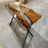 Meja Makan Kayu Walnut Gaya Mewah dengan Resin Epoxy untuk Restoran, Meja Makan Kayu dengan Resin Epoxy