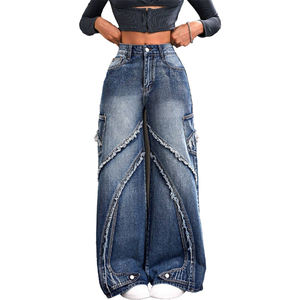 <span class=keywords><strong>Pantalon</strong></span> taille haute avec poche pour <span class=keywords><strong>femme</strong></span> <span class=keywords><strong>Pantalon</strong></span> droit baggy hip-hop Jeans de luxe fous pour <span class=keywords><strong>femme</strong></span> - Product Image 1