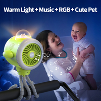 Ventilateur portable à clipser pour poussette enfant, 5 pales, avec musique et lumière, rechargeable 5000 mAh, pour voiture, extérieur, maison et hôtel