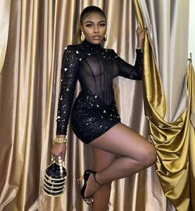 Robe de bal de banquet moulante sexy à <span class=keywords><strong>paillettes</strong></span> et strass Mini robe de cocktail Tenues de club Robe de soirée formelle pour femmes - Product Image 3