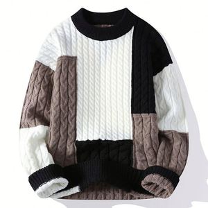 Mode Patchwork Couleur Conception Chandails Ras Du Cou Pull Hiver À Manches Longues Épais Pull Tricoté pour Hommes - Product Image 3
