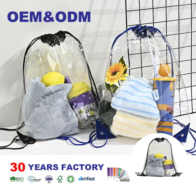Factory Price Polyester Transparent Drawstring Bag PVC Clear Waterproof Outdoor Sports Backpack Bags