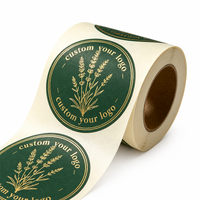 Étiquettes d'emballage rondes personnalisées, rouleau de vinyle estampé or, sac cadeau en kraft motif muguet, autocollants personnalisés découpés à la forme pour sacs