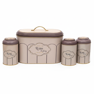 4 Pcs Round Tin <b>Box</b> Kitchen Set with Dome Lid Retro Design Food <b>Storage</b> & Container - Product Image 2