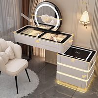 Meja Rias Modern LED dengan Cermin Berlampu, Grosir Panel Kayu MDF, Meja Rias Pintar dengan Speaker dan Pengisian Daya Nirkabel