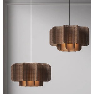 Lámpara colgante de ratán estilo Wabi Sabi, inspirada en el Zen japonés, color chocolate, redonda, con LED E27, para restaurante o habitación privada. - Product Image 1