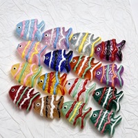 Manik-manik Kaca Lampwork Motif Ikan Bergaris F107 Multiwarna Lukisan Tangan Pola Gelombang Mengkilap Anti Luntur Hiasan Hewan Laut DIY Perhiasan Dekorasi Rambut