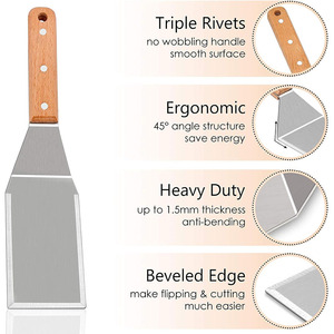 Spatule de barbecue d'extérieur en acier inoxydable, spatule plate, racloir, retourneur de crêpes et de hamburgers pour grillades JT596 - Product Image 3