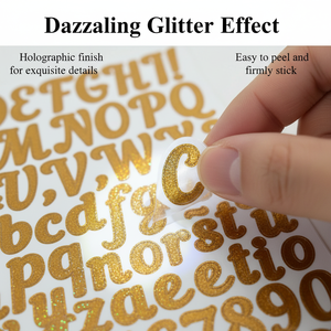 Custom Glossy Vinyl PP UV Coated Glitter Letter Number Stickers Self-adhesive Waterproof DIY Crafts Photo Frames Candle Art - Product Image 2