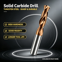 Foret hélicoïdal en carbure de tungstène massif GLOWON avec revêtement en bronze, queue droite, 0,9-20 mm, pour perçage de métaux sur machine CNC