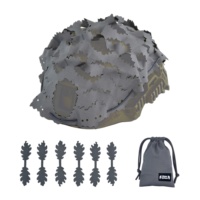 Housse de casque camouflage bionique couleur unie grise, découpe laser irrégulière avec 6 feuilles de simulation supplémentaires et pochette de rangement