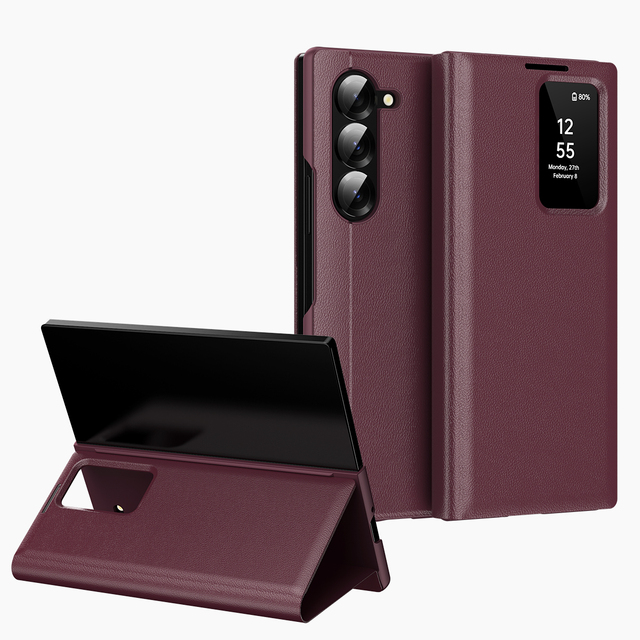 Smart APP Sleep Awake Flip Cover for Samsung Galaxy Z Fold 3 4 5 6 Window View Flip-free Answer Calls Leather Cases