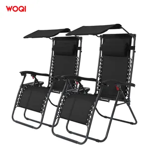 WOQI Folding Zero Gravity Outdoor Recliner Patio Lounge Stuhl mit verstellbarem Baldachin schirm und Getränke halter 2St