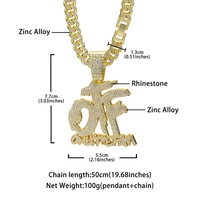 Collier pendentif familial OTF plaqué or 14 carats, chaîne cubaine glacée, style hip-hop graffiti, pendentif personnalisé nom/lettre en alliage de zinc