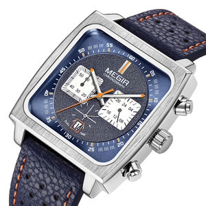 Montres à Quartz pour <span class=keywords><strong>Homme</strong></span> MEGIR 2182 Professionnelles Étanches Boîtier Carré Bracelet en Cuir Véritable ou en Acier Maille Calendrier Chronographe - Product Image 1