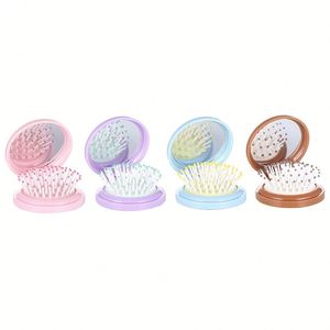Custom Logo Screen Printed <b>Foldable</b> Travel Mini Hair Brush with Makeup <b>Mirror</b> - Product Image 3