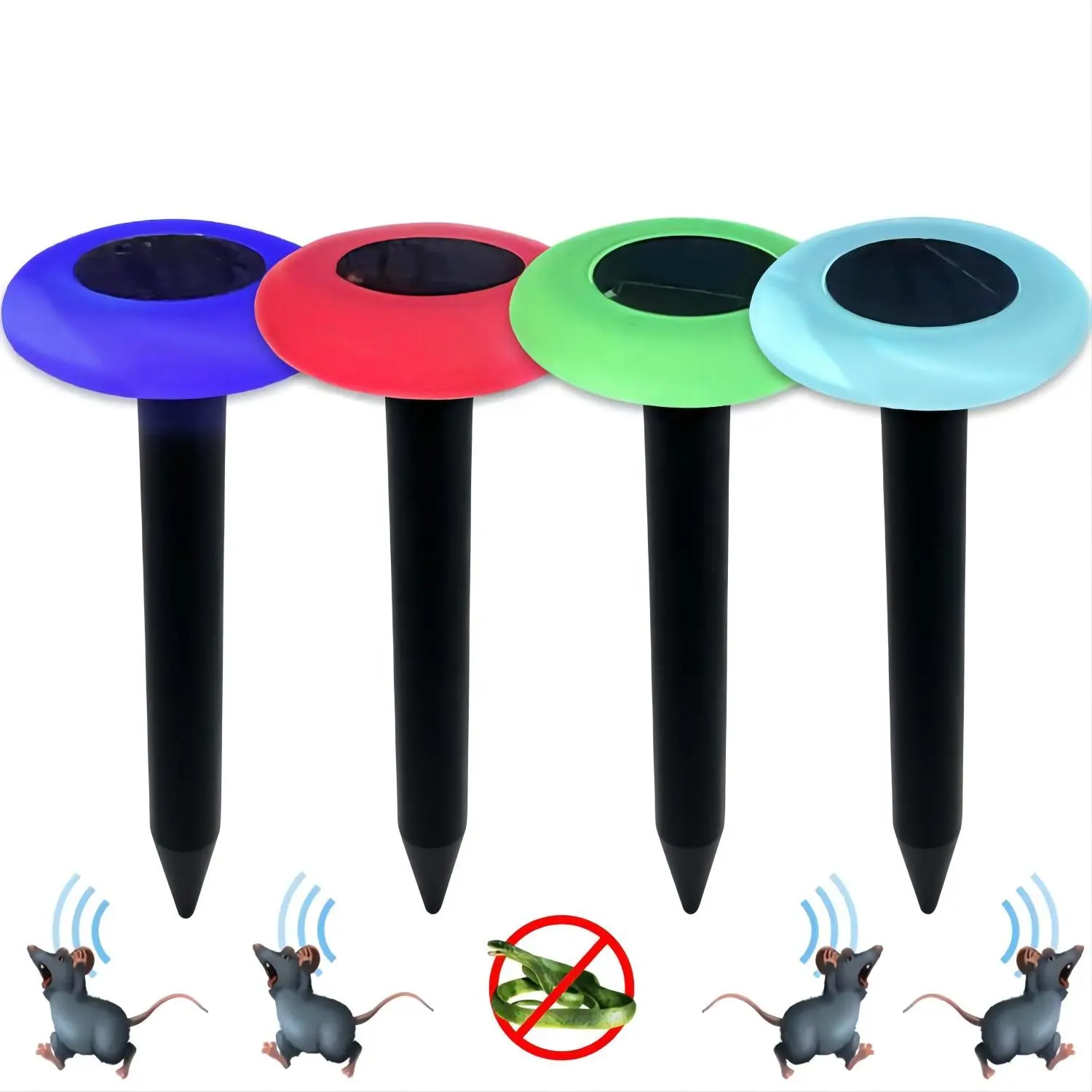 Solar Repellent Vibration Ultrasonic Snake Repellent Mouse Mole Rat Repeller with LED Light