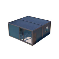 Maison de plage modulaire préfabriquée de luxe en acier avec façade vitrée, vue sur l'océan, assemblage rapide, cabane portable