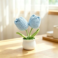 Ornement de bureau de luxe en fleur artificielle, tulipe à double tête tricotée à la main en fil de laine, accessoire décoratif