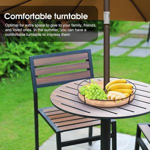 Bamboo Lazy Susan <b>Tray</b> With Umbrella Hole Rotating Turntable For Outdoor Table Serving <b>Tea</b> Drinks - Product Image 3