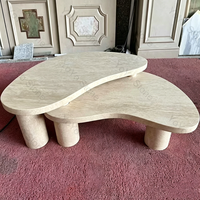 Mesa de Centro Moderna de Lujo con Base de Mármol Travertino para Sala de Estar, Juego de Mesa de Centro de Travertino para Café