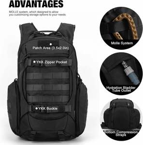 Sac à dos tactique unisexe en denim, design Molle, 28L, doublure en polyester, pour la randonnée et la moto - Product Image 3