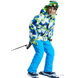 Giacca e pantaloni da sci in 2 pezzi da <span class=keywords><strong>ragazzo</strong></span> addensare giacca da neve calda con cappuccio giacca da sci impermeabile Set da neve abbigliamento invernale per bambini - Product Image 4